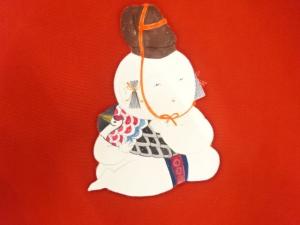 アンティーク　塩瀬　手描き　御所人形模様名古屋帯